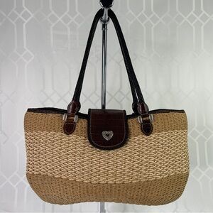 Brighton Brown & Tan Woven Tote Straw Design Bohemian Travel Bag Women’s Fashion